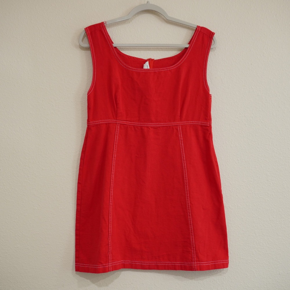 Urban Renewal Large Mini Dress Red Contrast Stitch Sleeveless Retro Mod